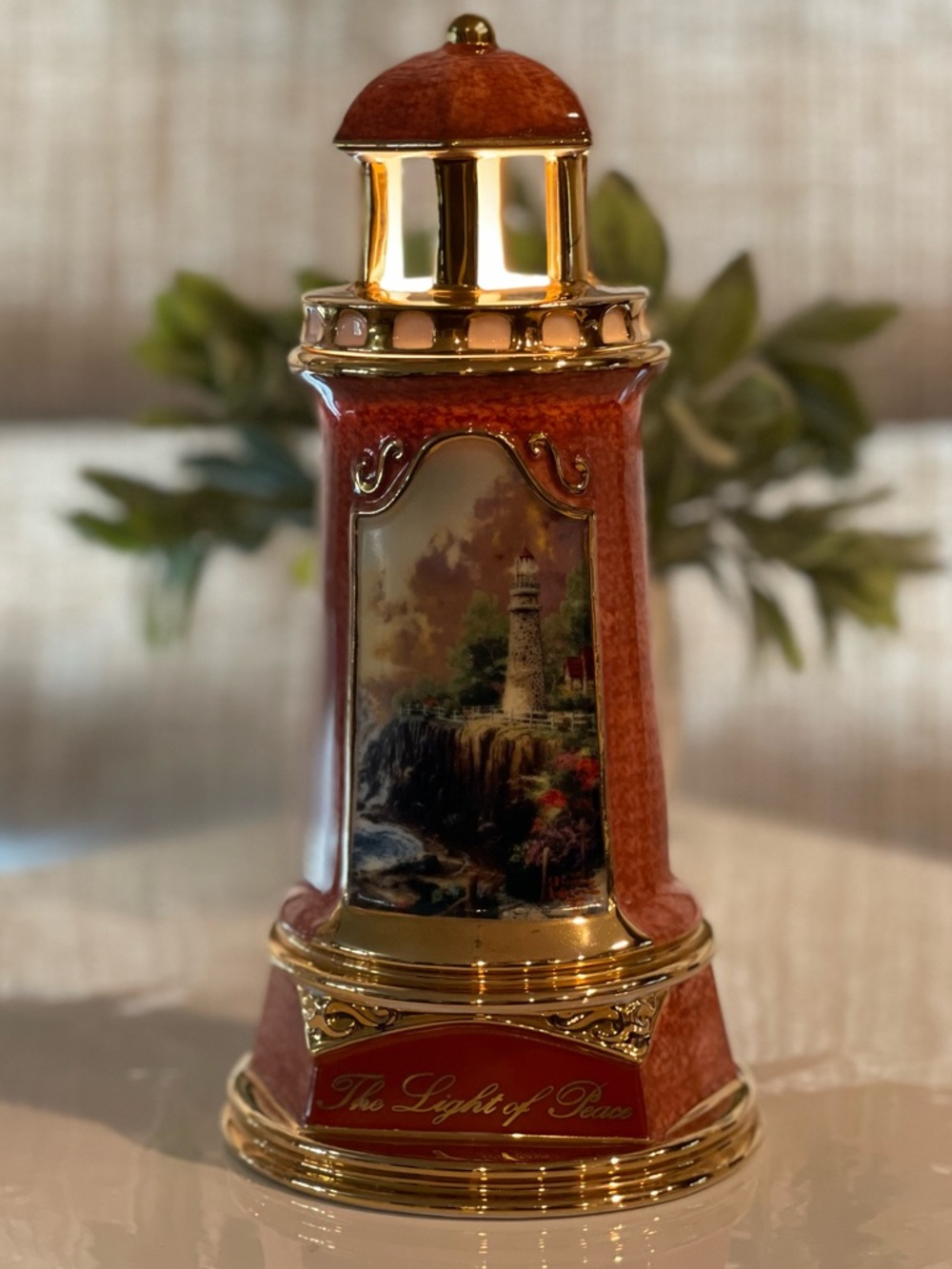 Thomas Kinkade Orange and Gold Lighthouse  - The Light of Peace